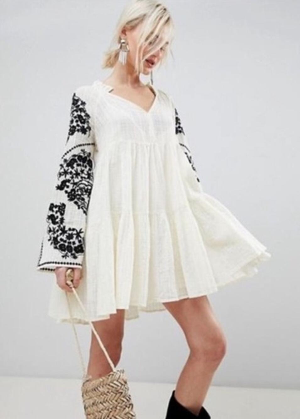 Free People Women Emerald City Shift Dress Sz S Gauze Embroidered Boho Oversized